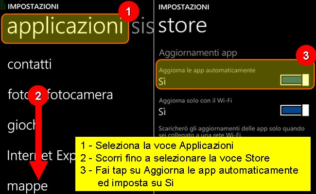 aggiornamento automatico app windows store